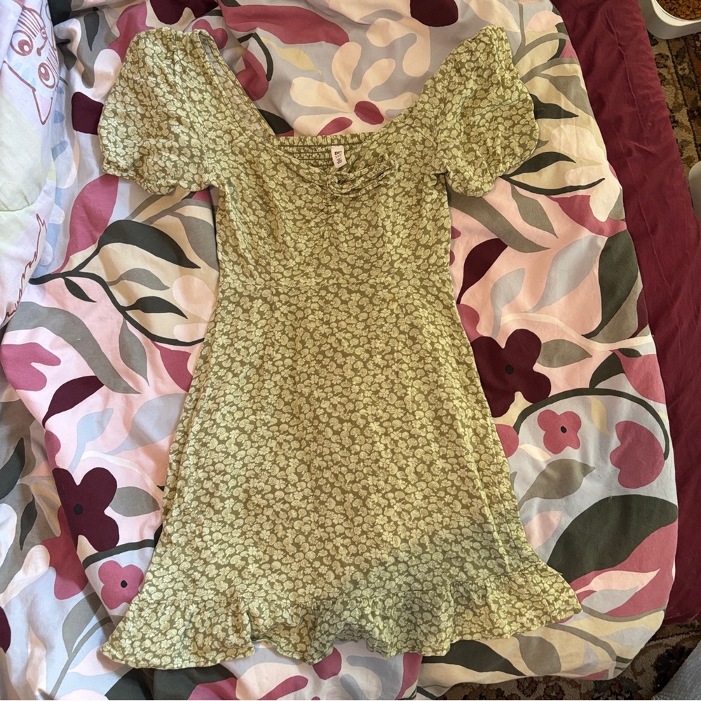bp Green Floral and Mushroom Mini Dress